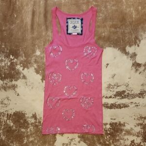 VS Pink and Diamond Hearts with dog Bling Tank Top. Size: L